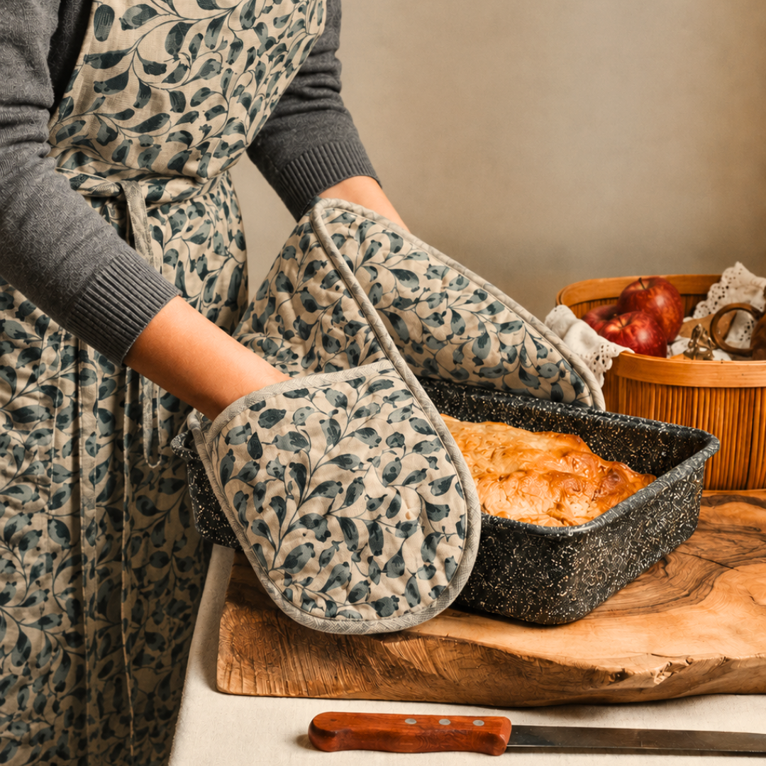 Scroll 100% Cotton Double Oven Glove – Heat Resistant with Hanging Loop | Lovable Blue