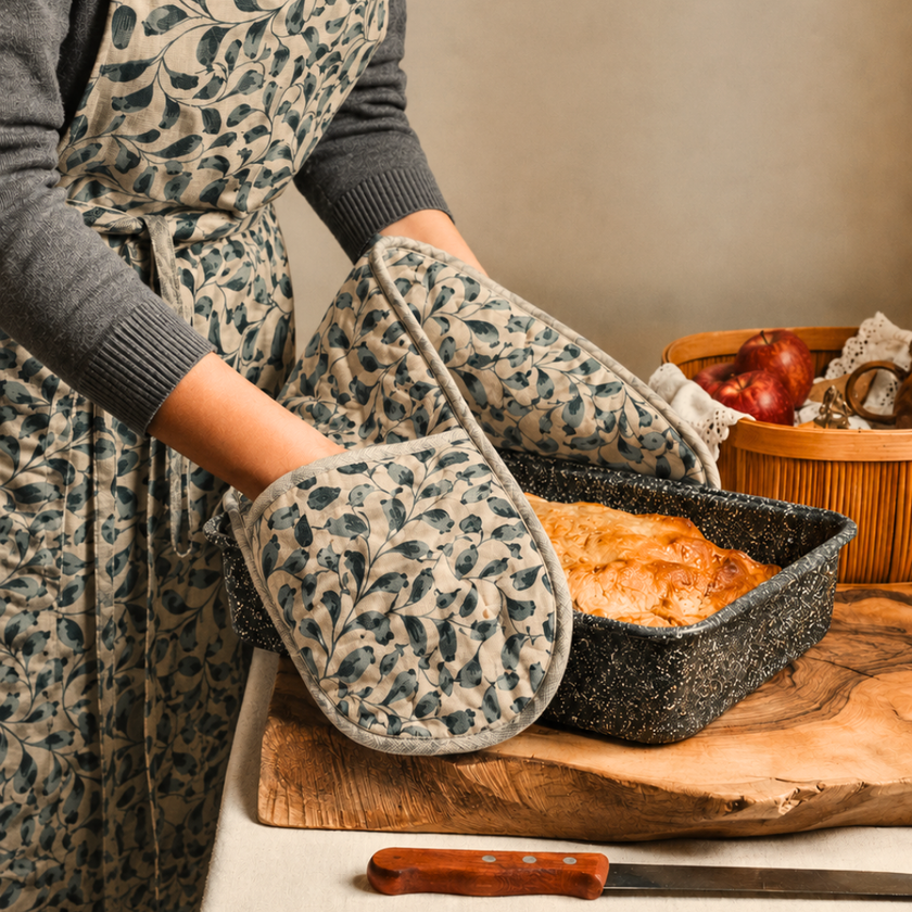 Scroll 100% Cotton Double Oven Glove – Heat Resistant with Hanging Loop | Lovable Blue
