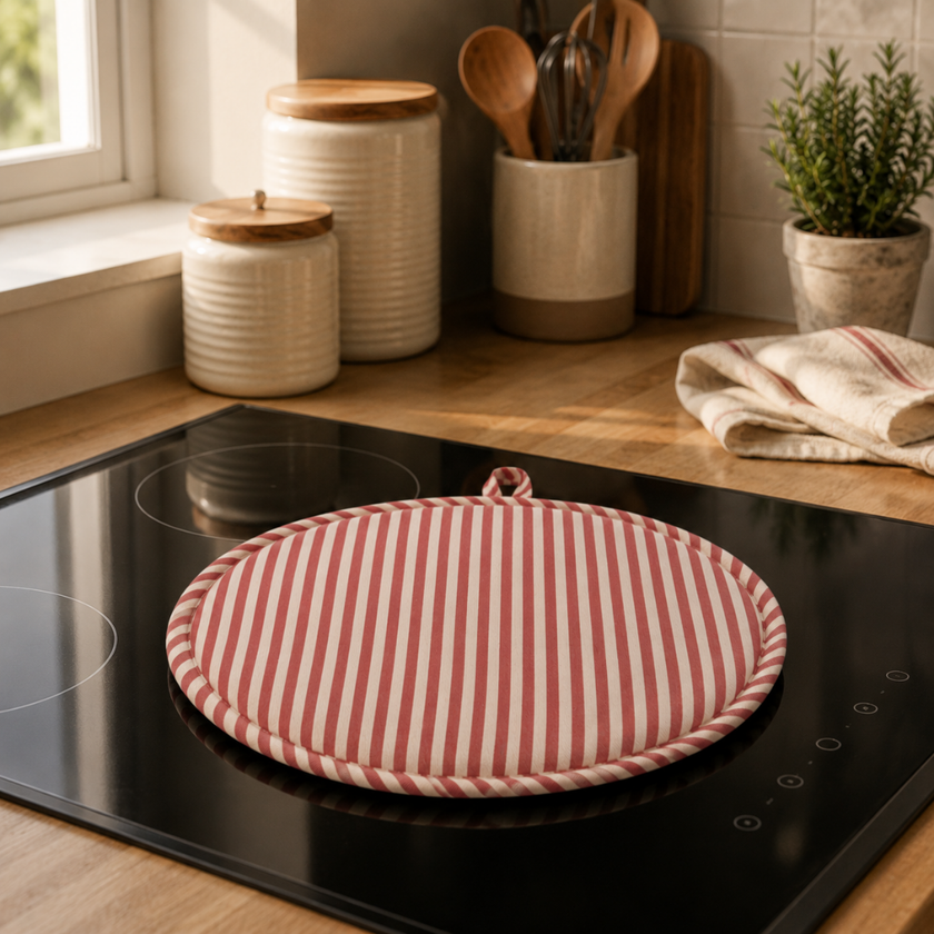 Striped 100% Cotton Hob Cover with Terry Towelling Base | Beautiful Rose