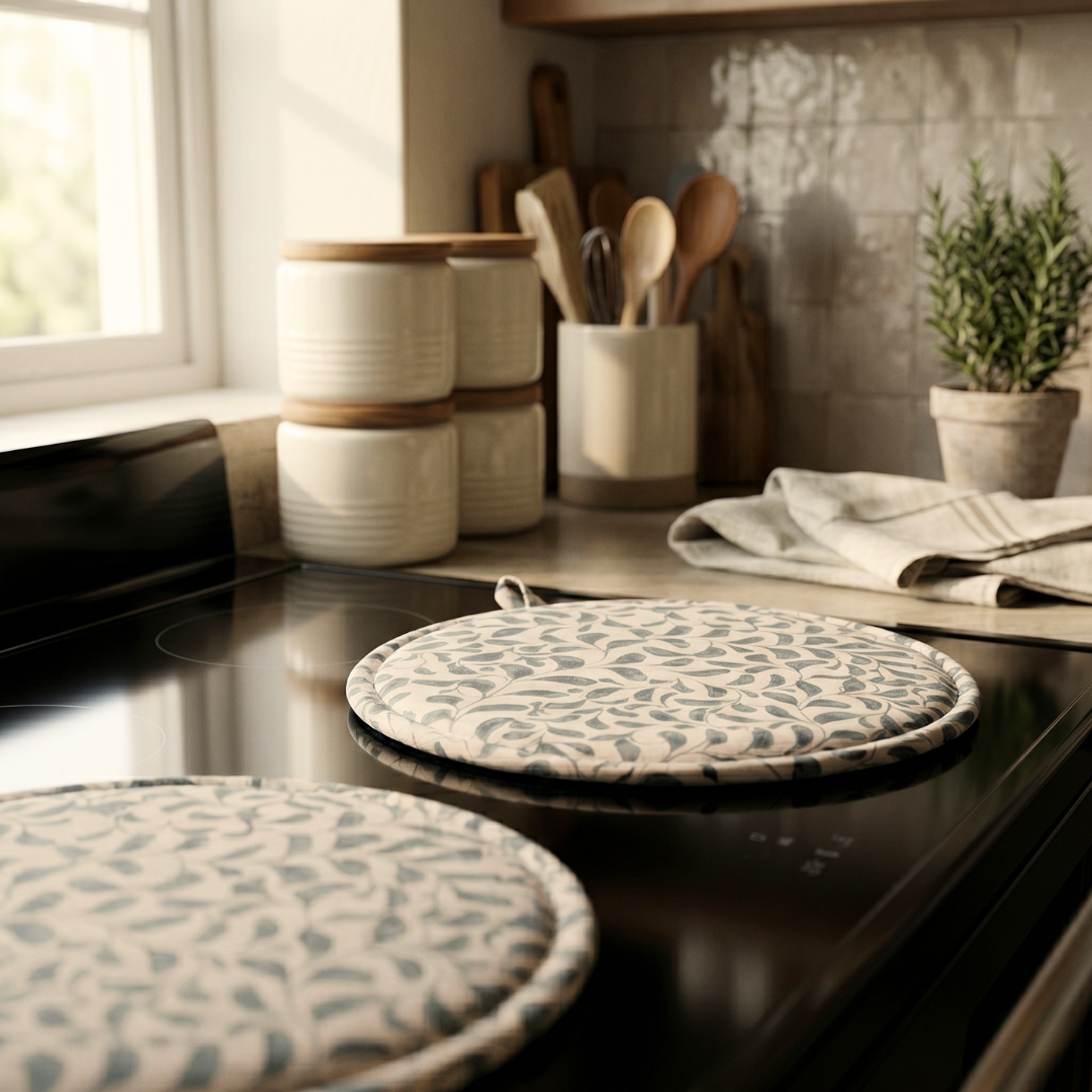 Scroll 100% Cotton Hob Cover with Terry Towelling Base | Lovable Blue