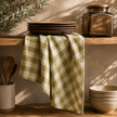 Checked 100% Cotton Set of 2 Reusable Cloth Tea Towels with Hanging Loop | Lively Green