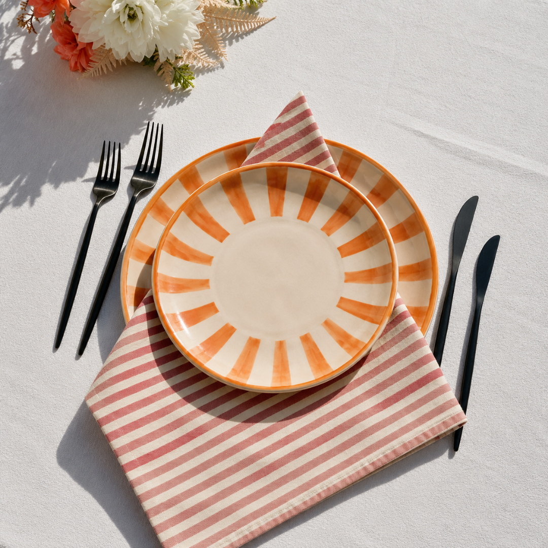 Striped 100% Cotton Set of 4 Reusable Cloth Napkins | Beautiful Rose