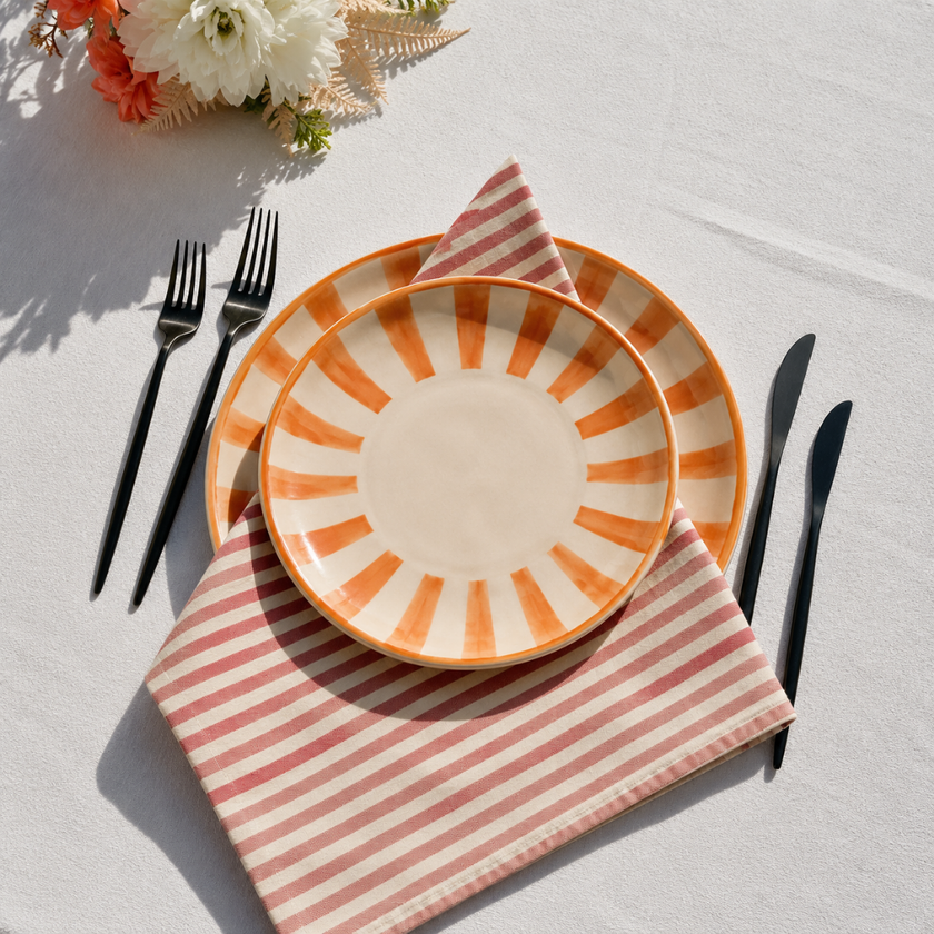 Striped 100% Cotton Set of 4 Reusable Cloth Napkins | Beautiful Rose