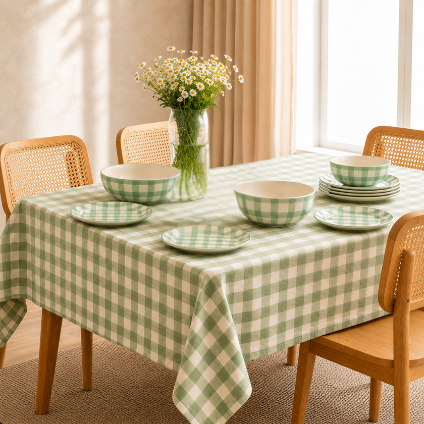 Checked 100% Cotton Everyday Reusable Tablecloth | Lively Green