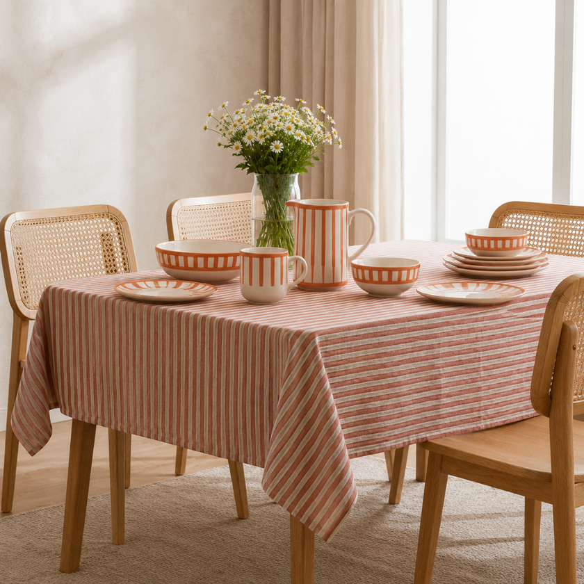 Striped 100% Cotton Everyday Reusable Tablecloth | Beautiful Rose