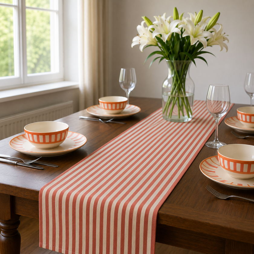 Striped 100% Cotton Everyday Reusable Table Runner | Beautiful Rose