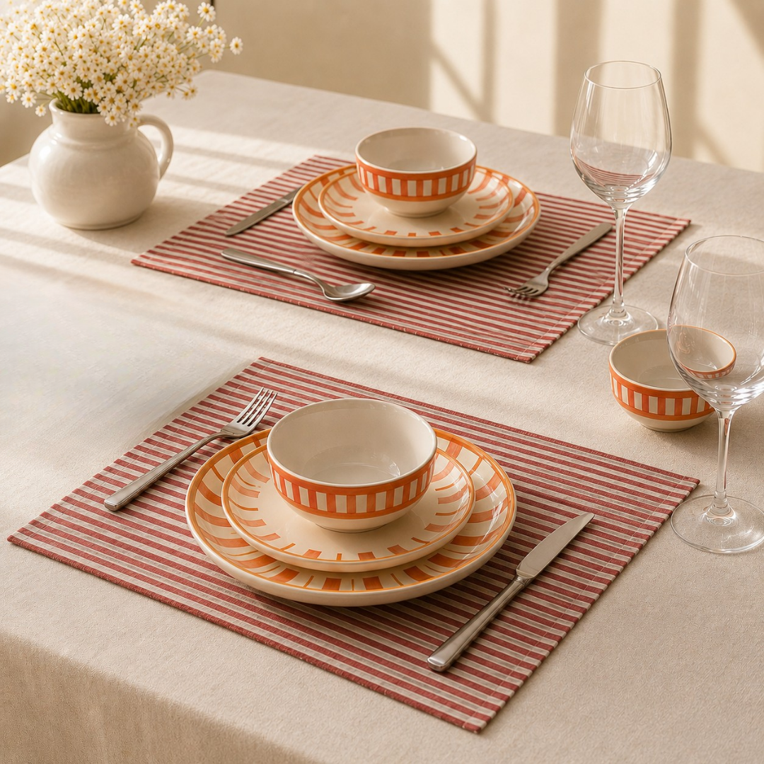 Striped 100% Cotton Set of 2 Reusable Placemats | Beautiful Rose