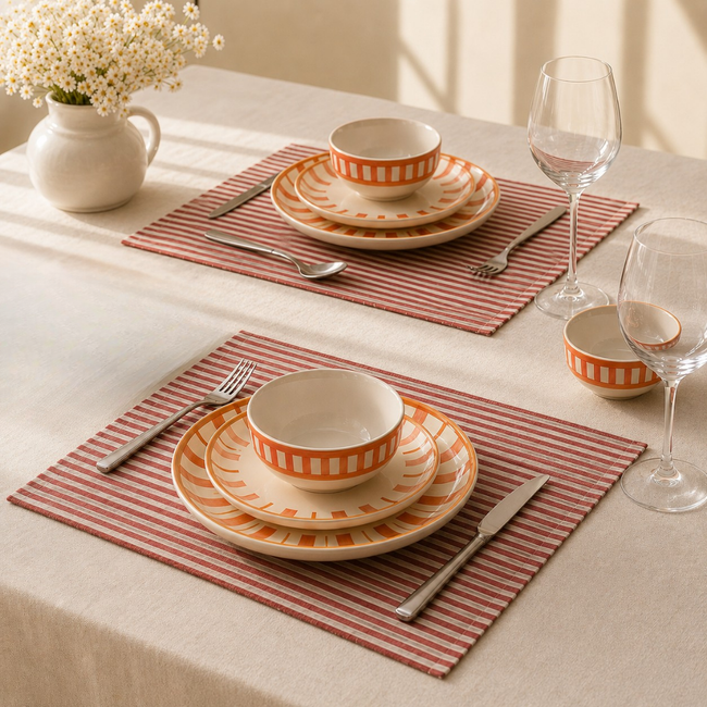 Striped 100% Cotton Set of 2 Reusable Placemats | Beautiful Rose
