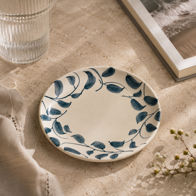 Scroll Handmade & Hand-Painted Stoneware Side Plates (Set of 4)  | Lovable Blue