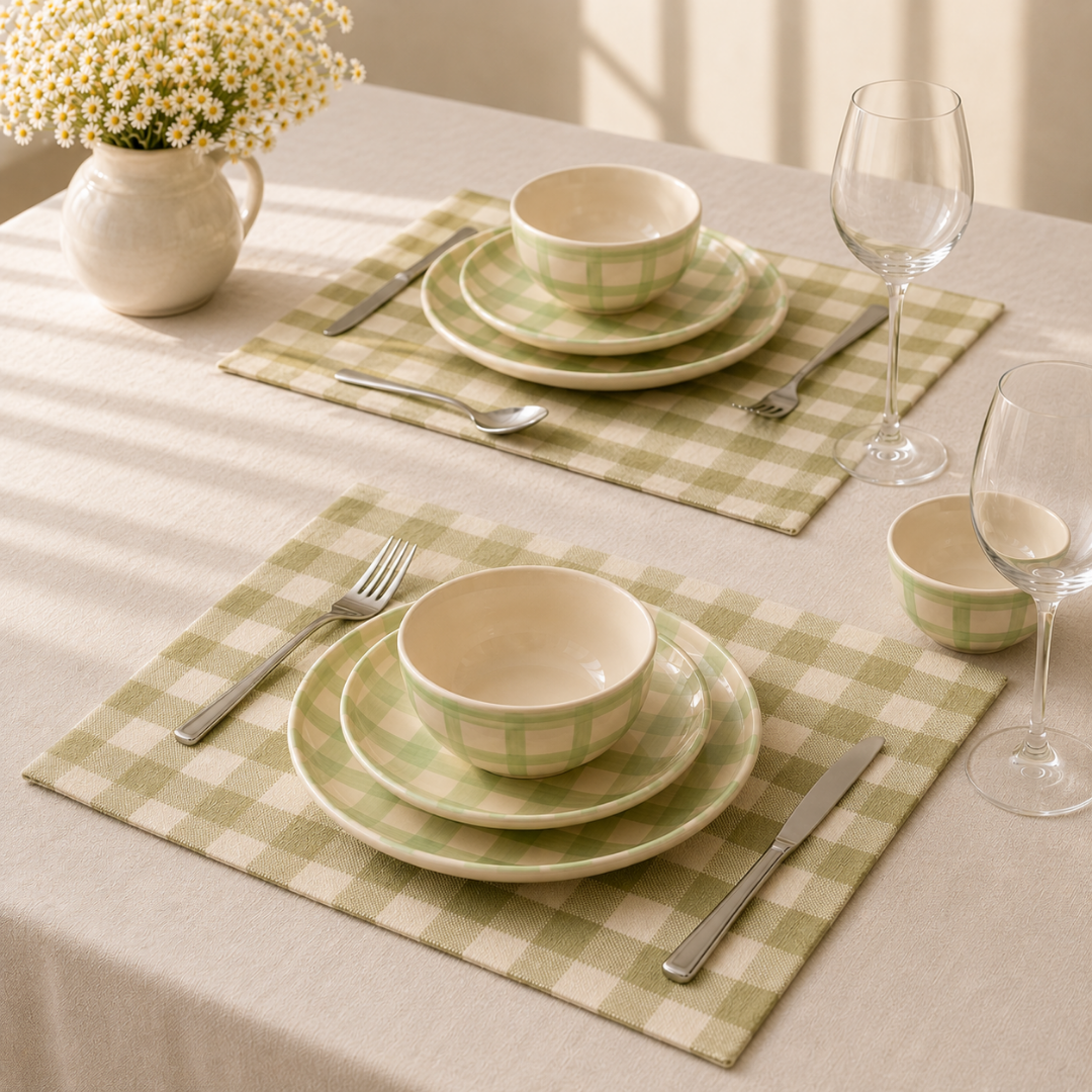 Checked 100% Cotton Set of 2 Reusable Placemats | Lively Green