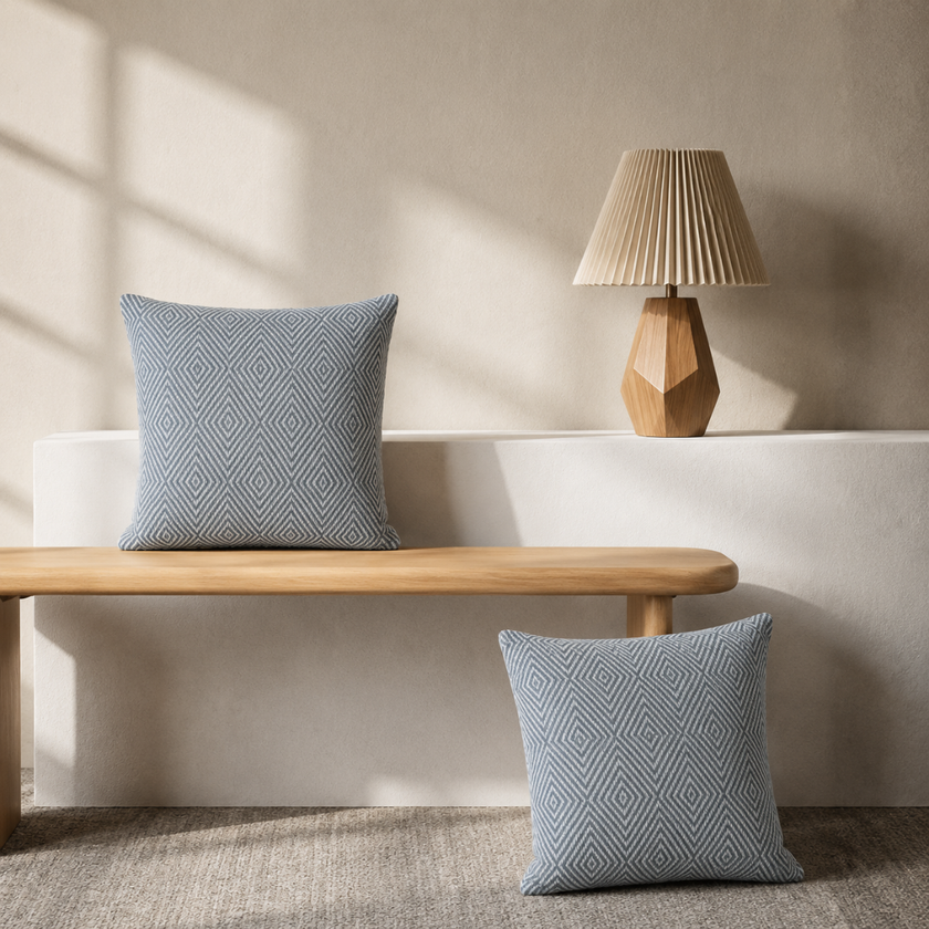 Diamond Blue Handwoven Cushion Recycled Plastic (with Pad)