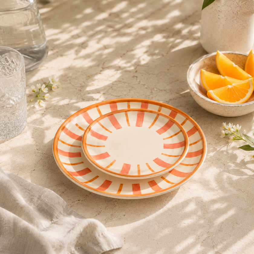 Striped Handmade & Hand-Painted Stoneware Side Plates (Set of 4) | Beautiful Rose