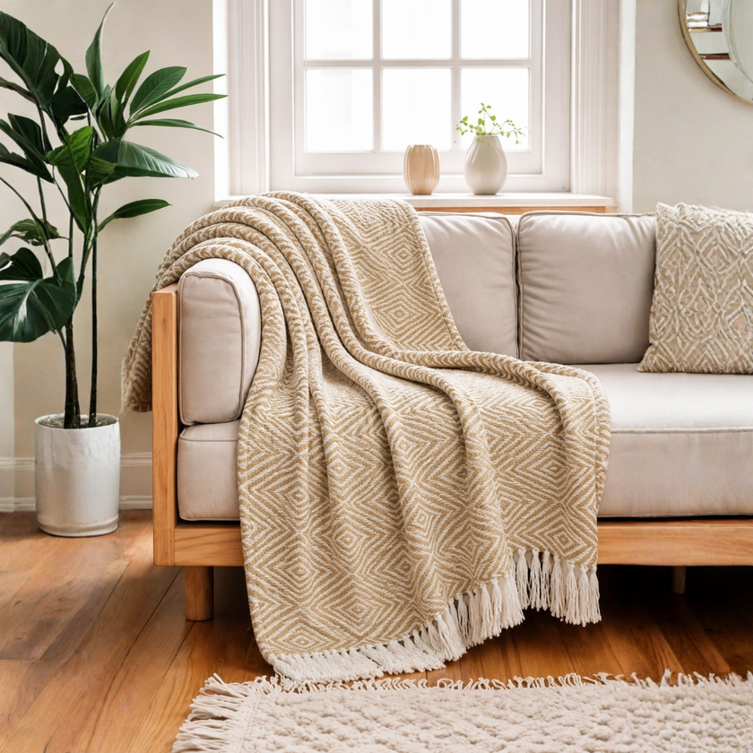Diamond Green Handwoven Throw Recycled Plastic Bottles