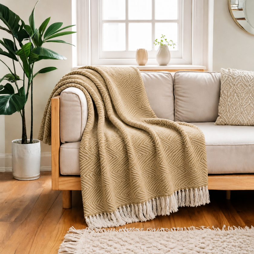 Chevron Ochre Handwoven Throw Recycled Plastic Bottles