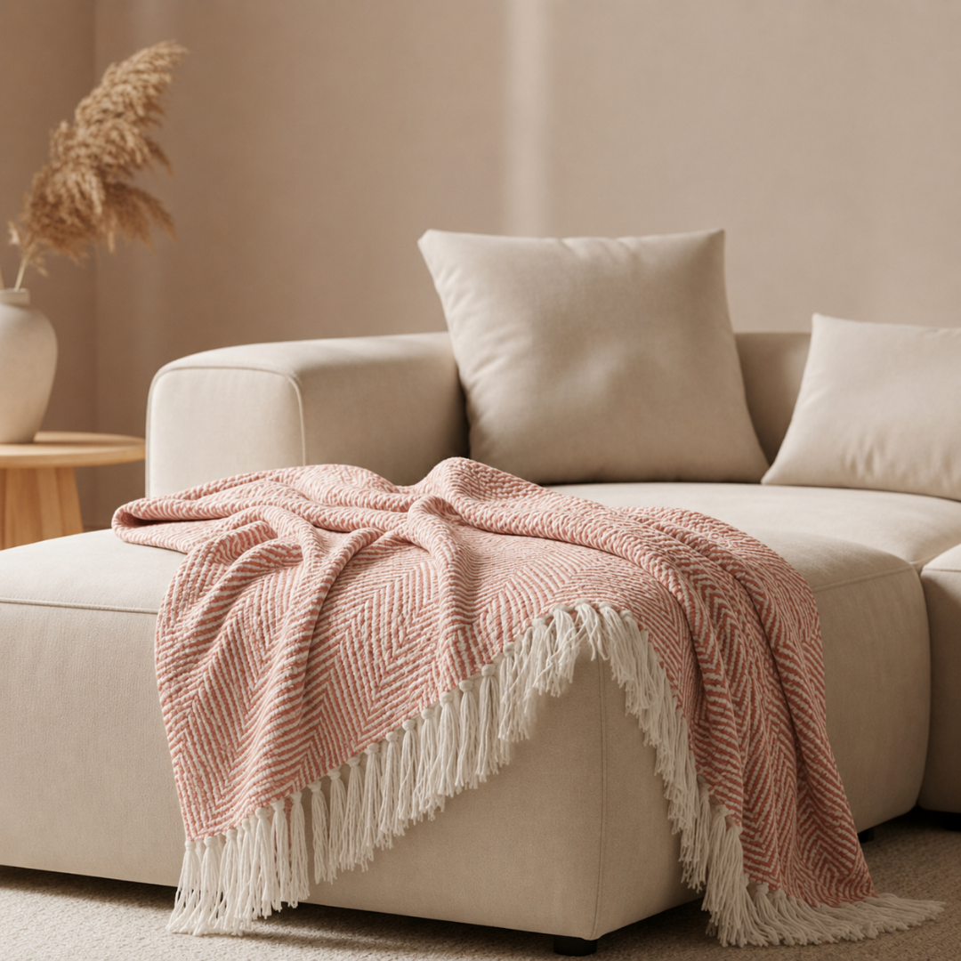 Chevron Rose Handwoven Throw Recycled Plastic Bottles