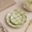Checked Handmade & Hand-Painted Stoneware Side Plates (Set of 4) | Lively Green