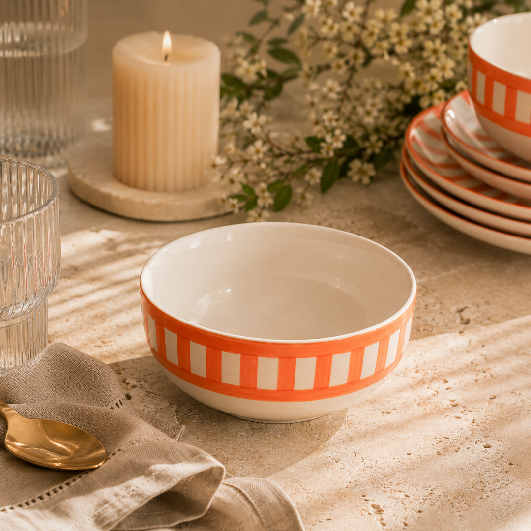 Striped Handmade & Hand-Painted Stoneware Serving Bowls (Set of 2) | Beautiful Rose