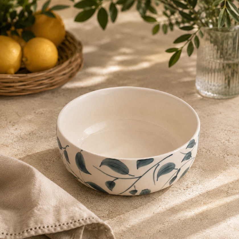 Scroll Handmade & Hand-Painted Stoneware Serving Bowls (Set of 2) | Lovable Blue